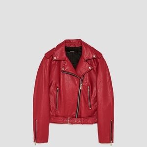 Zara red leather jacket